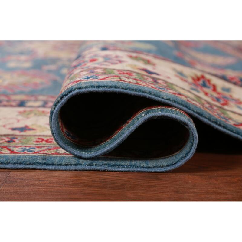 Hand Knotted Oriental 100% Wool Carpet Traditional Medallion Navy Blue & Blues Kazak Area Rug - 9' 11'' X 7' 10''