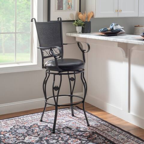 Elle Big & Tall Black Metal Swivel Barstool with Faux Leather Seat