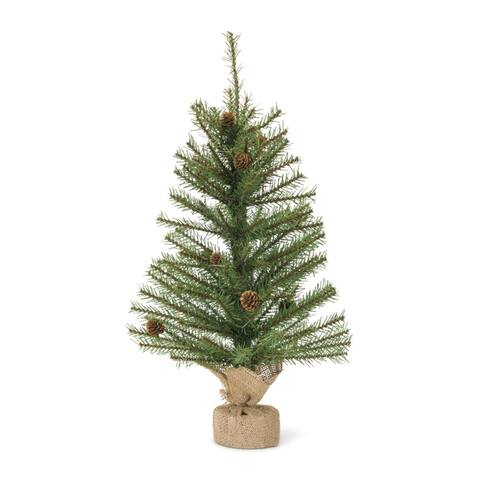 Set of 2 Green Potted Artificial Christmas Tree with Burlap Base 2'