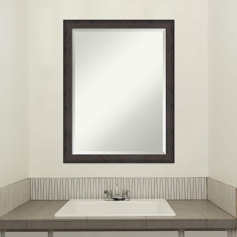 Dappled Narrow Beveled Wood Framed Bathroom Vanity Wall Mirror