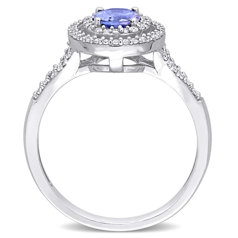 Miadora 10k White Gold Tanzanite and 1/4ct TDW Diamond Double Halo Split Shank Ring