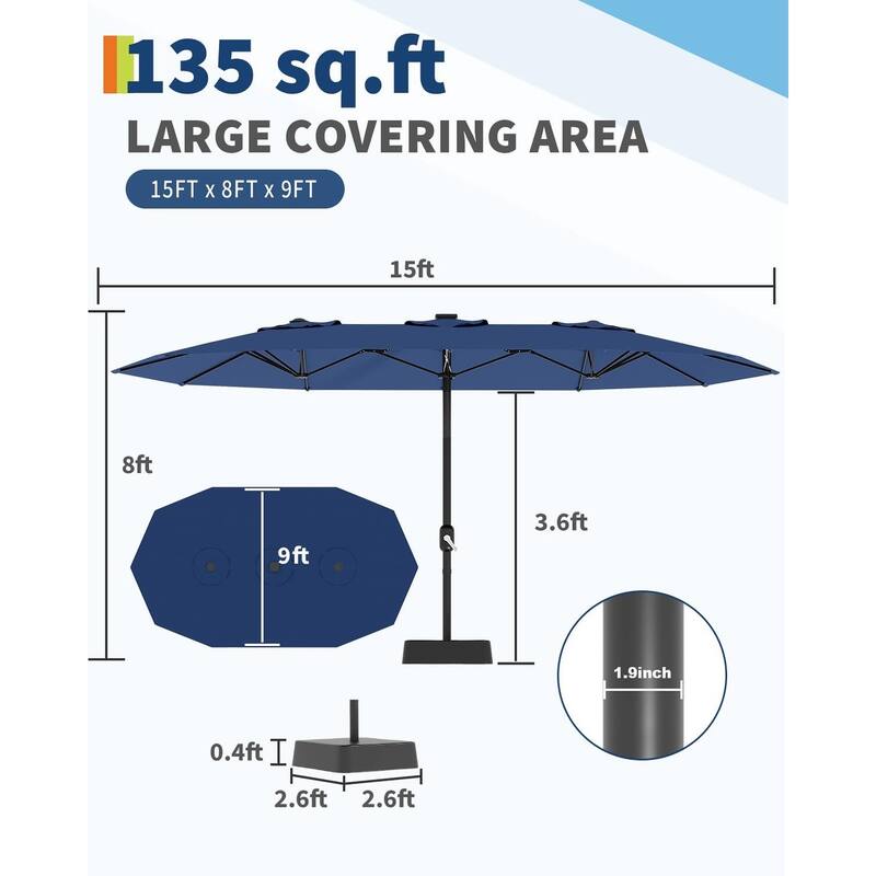 Coromose 15ft Large Patio Umbrella with Base, UV Protection, for Sun Safety
