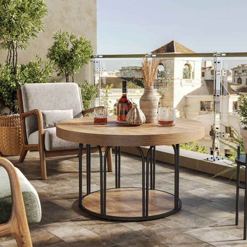 35.5'' Round Coffee Table, 2-Tier Circle Coffee Table