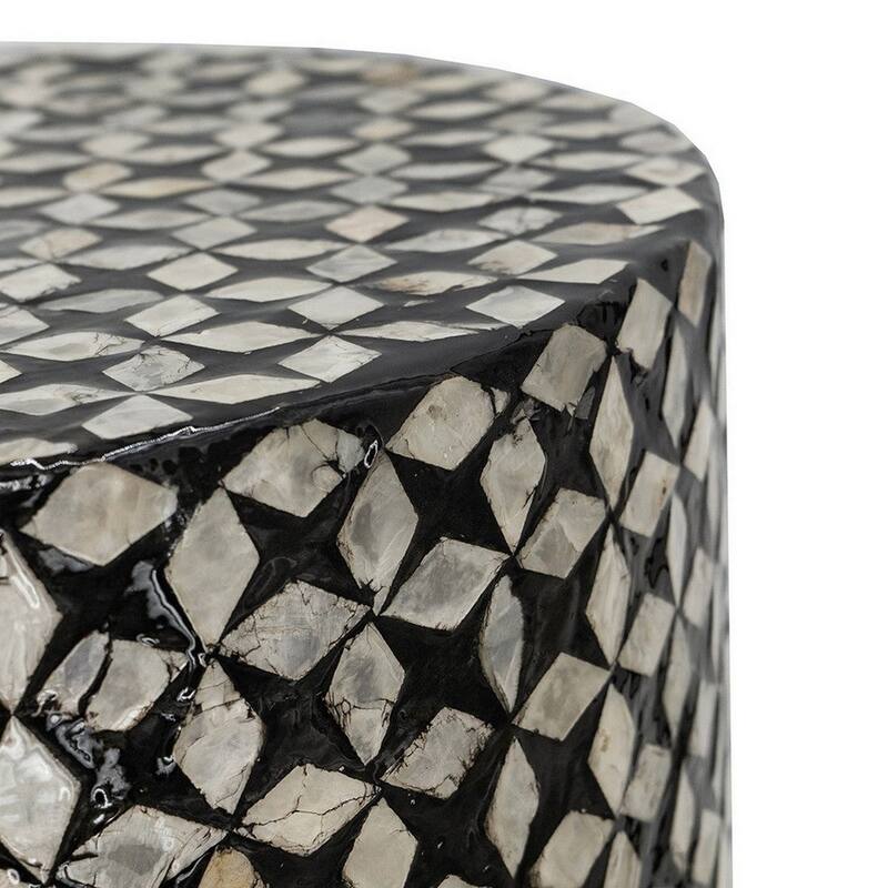20 Inch Capiz Accent Stool Table, Cylindrical Linear Pattern