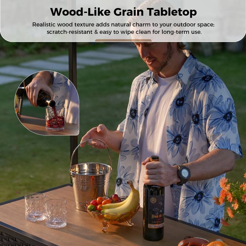 Pocassy Outdoor Tiki Bar Patio Set with 2 Stools Storage for Garden