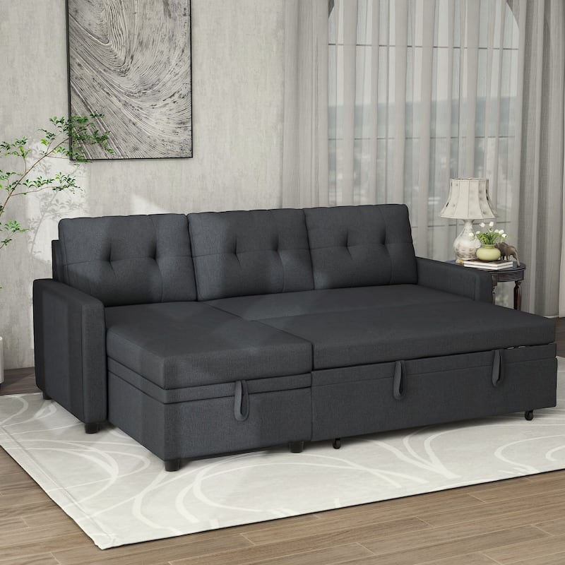 Linen L-Shaped 3-Seat Sofa Convertible Sectional Sofa