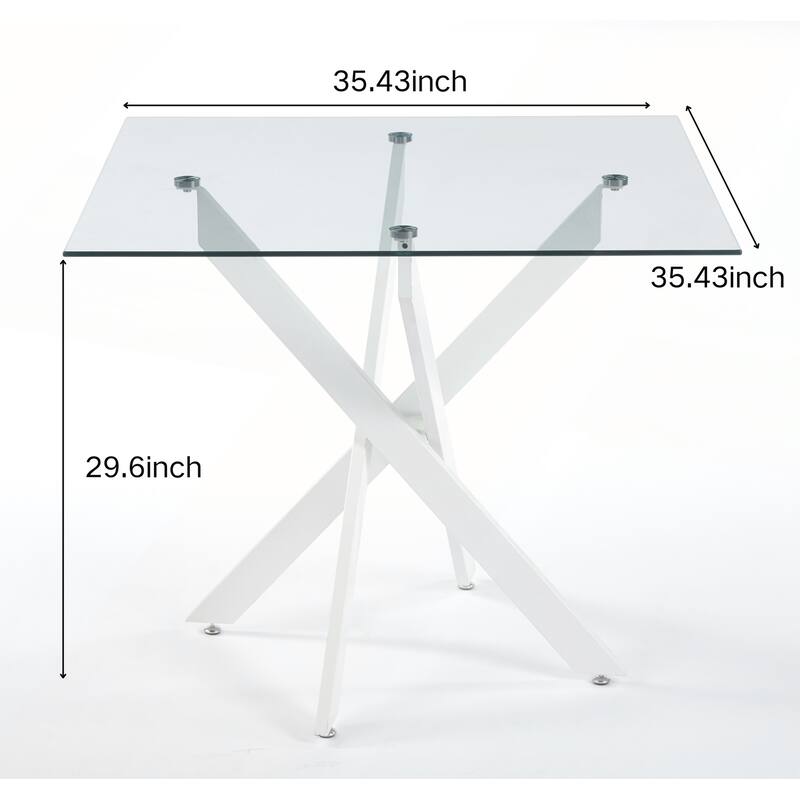 Modern Square Tempered Glass Dining Table with Stable Cross Metal Leg