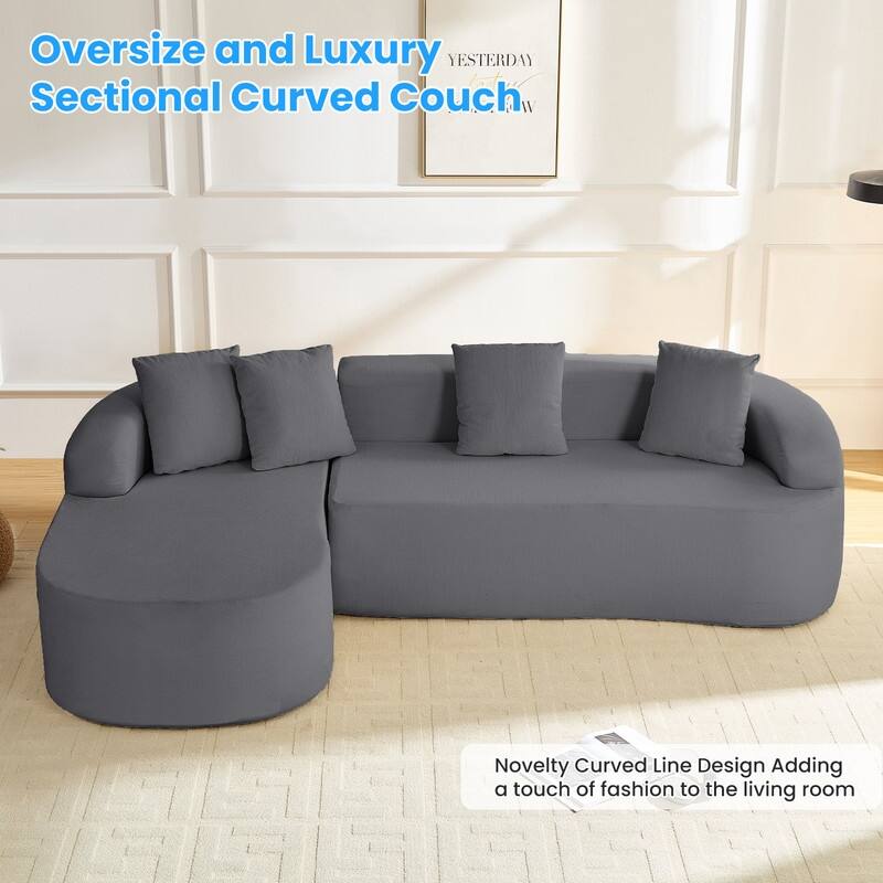 Mixoy 99 inch Chenille L Shape Sectional Sofa with Curved Chaise,Modern Cloud 3 Seater Sofa Couch - 99.2''*59.1''*26.4''