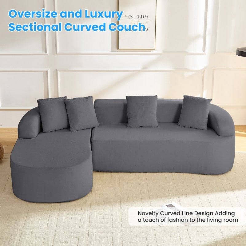 Mixoy 99inch Chenille L Shape Sectional Sofa with Curved Chaise,Modern Cloudy 3 Seater Sofa - 99.2''*59.1''*26.4''
