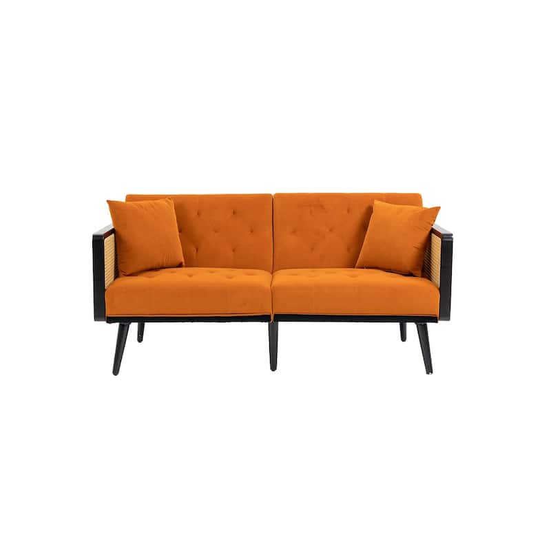 Orange Velvet Soft Seating Sofa w/ Split Back Convertible Futon Sofas ...