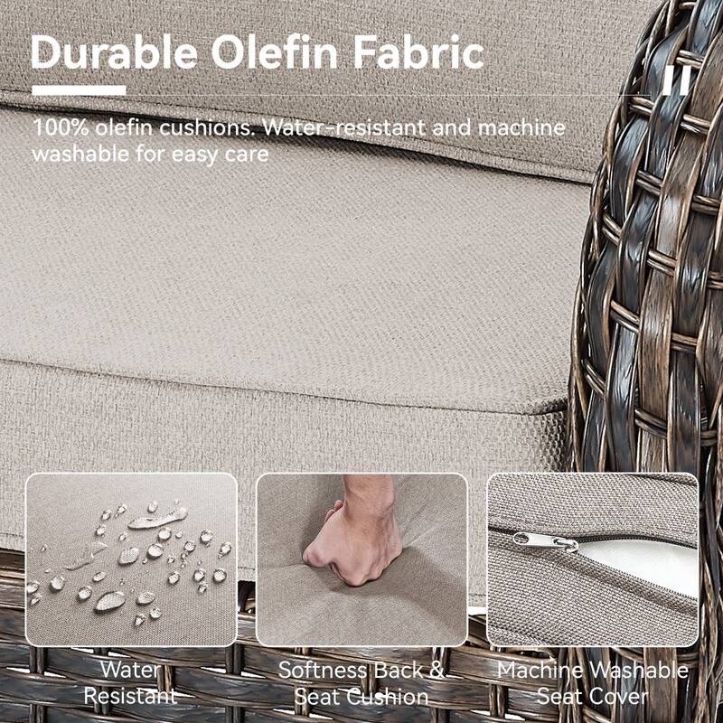 Gymojoy Outdoor Wicker Loveseat with Coffee Table and Outdoor Cushions