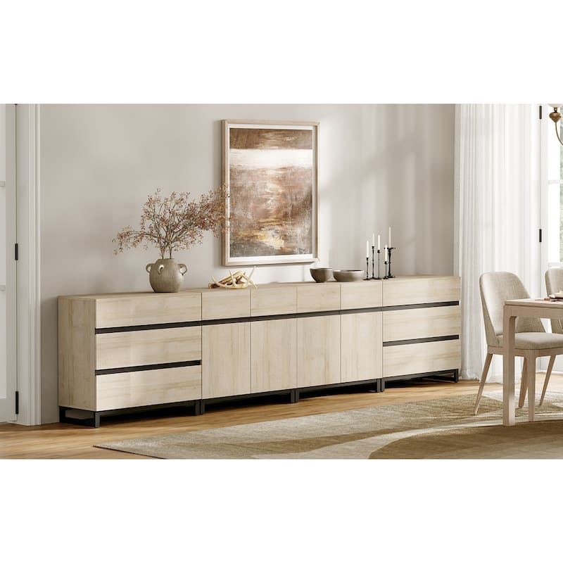 WAMPAT 4 in 1 Multifunctional Sideboard Buffet Cabinets, Modern Sideboard with 6 Drawers and Adjustable Shelves