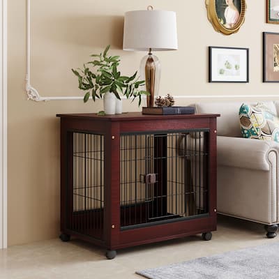 Furniture Style Pet Dog Crate Cage End Table with Iron Wire and Lockable Caters