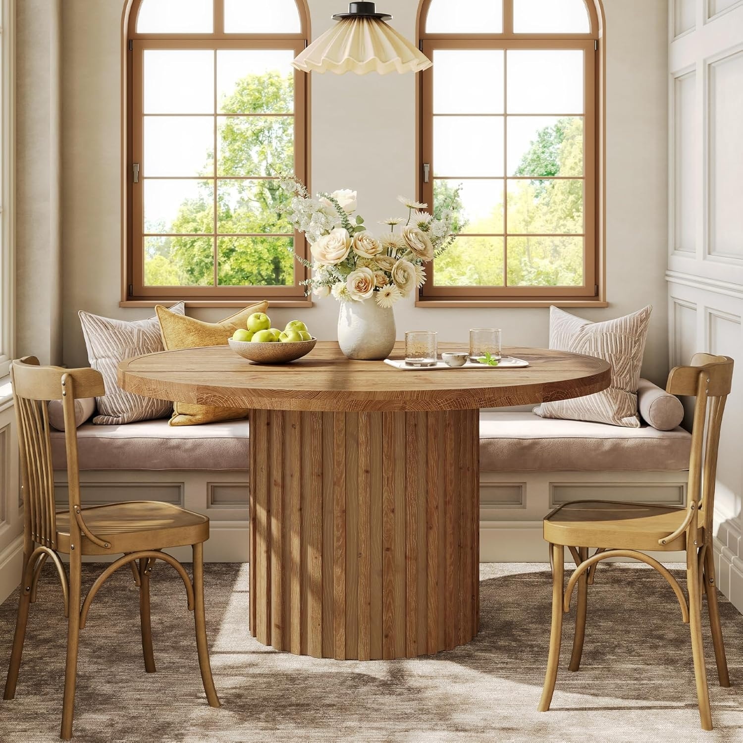 47" Solid Wood Dining Table, Farmhouse Round Kitchen Table