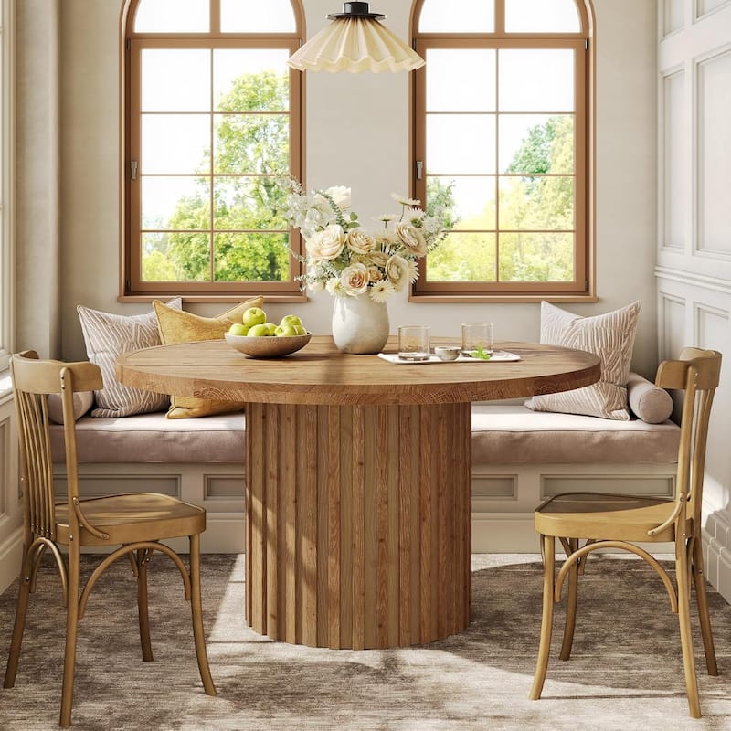 47" Solid Wood Round Farmhouse Pedestal Dining Table Kitchen Table for 4-6 - 47" L × 47" W × 29.5" H