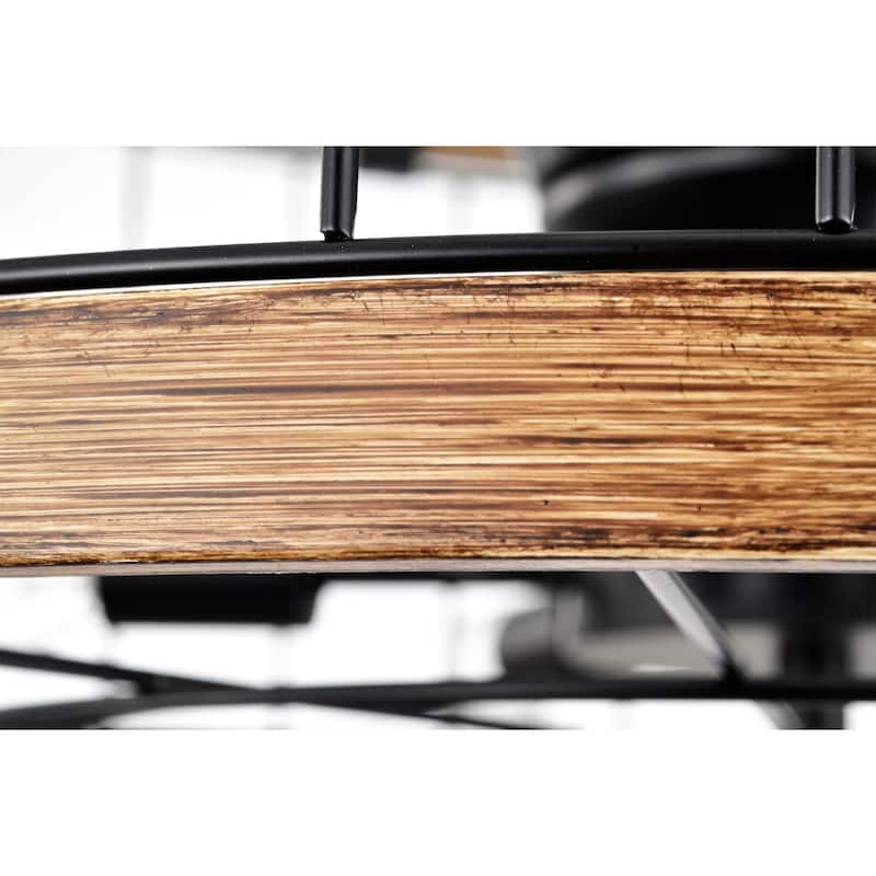 Selma 25-inch Matte Black and Faux Wood 6 Lights 3 Blades Lighted Ceiling Fan with Remote