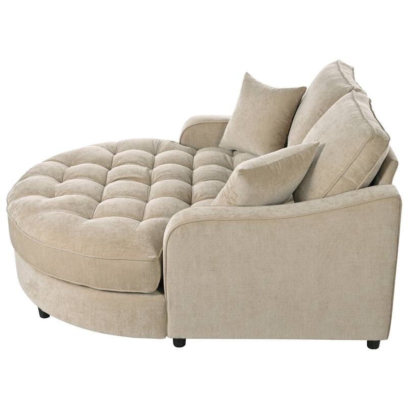 55" Champagne Chenille Chaise Lounge Sofa Bed with Tufted Seat and Detachable Pillows
