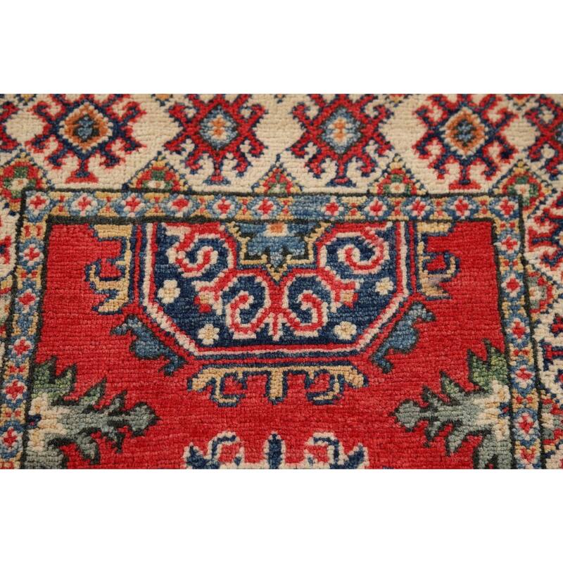 Hand Knotted Oriental 100% Wool Carpet Traditional Geometric Red Kazak Area Rug - 3' 1'' X 2' 1''