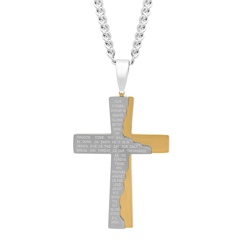 Steel Nation Stainless Steel Lord's Prayer Cross Pendant - Yellow