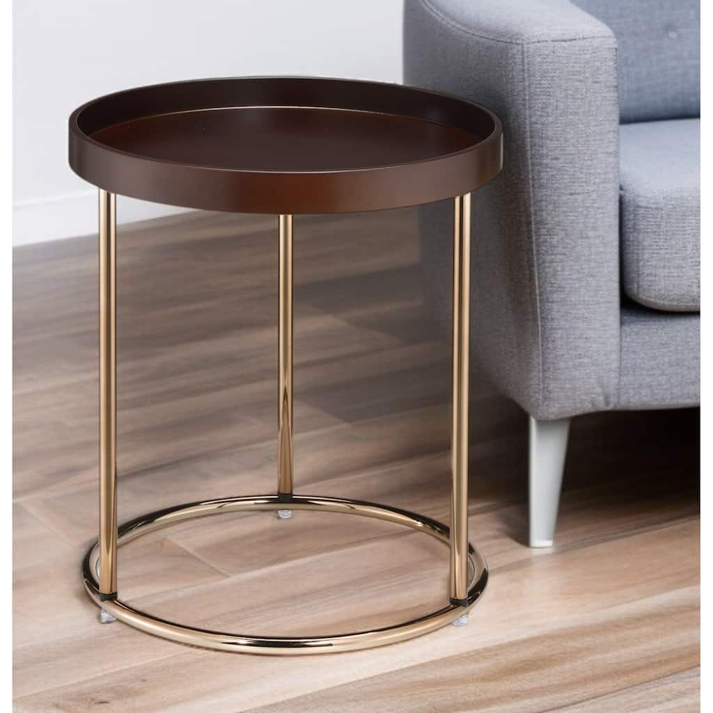HomeRoots 22" Copper And Dark Brown Solid Wood and Metal Round End Table - 18.5