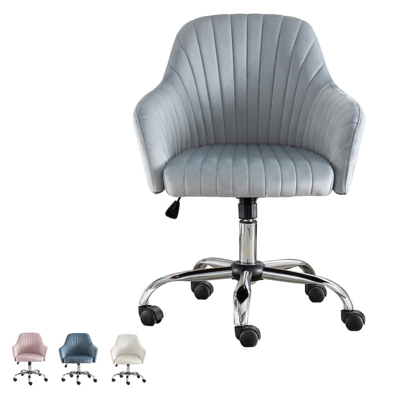 Light Gray Modern 25" Velvet Accent Chair with Stable Metal Base and 5 360° Rotating Casters