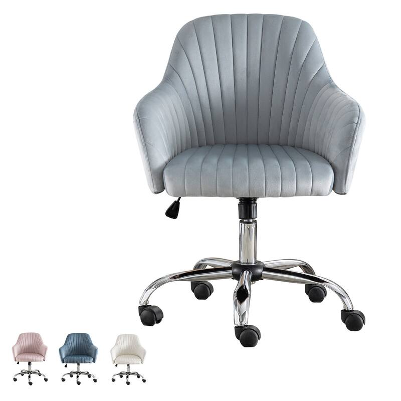 Modern Home Office Lounge Chair with Velvet Fabric Adjustable Height Metal Base and Casters, for Office