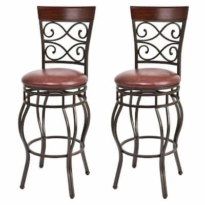 Gymax 2PCS Retro Swivel Bar Stools w/ Padded Seat Home Kitchen Pub - See Details