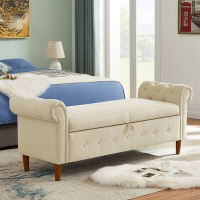 63" Wide Modern Upholstered Multifunctional Storage Rectangular Stool Bench