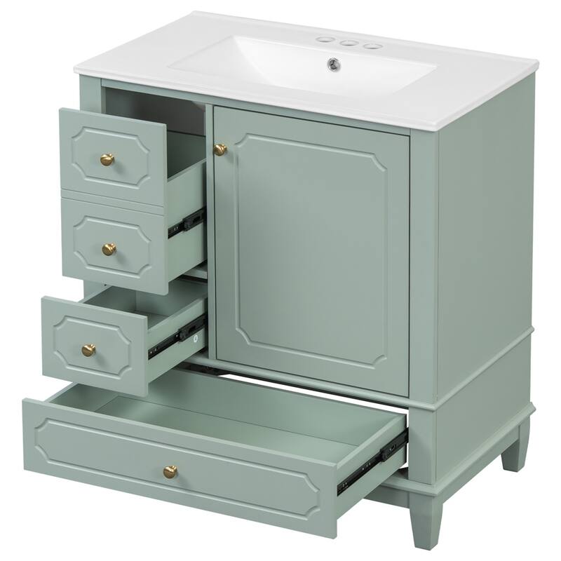 30" Bathroom Vanity with Sink, Ceramic Basin 3 Drawers Soft Close