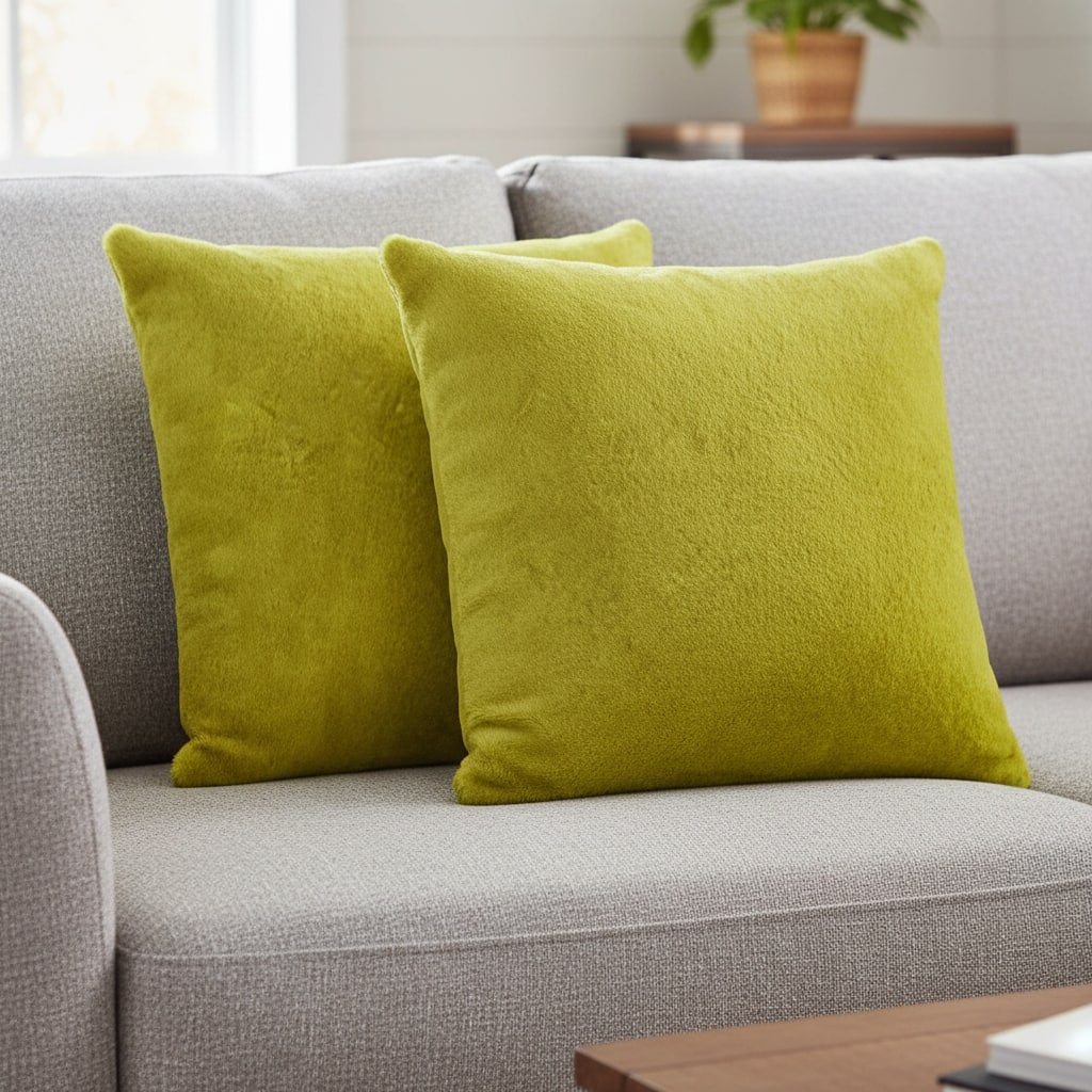 HomeRoots Set of Two 18" Yellow Cowhide Throw Pillows