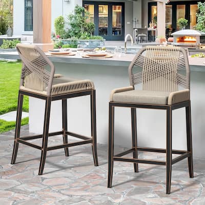 Modern Aluminum Counter Height Bar Stools, Upholstered Counter Stools with Back - 27.5"H