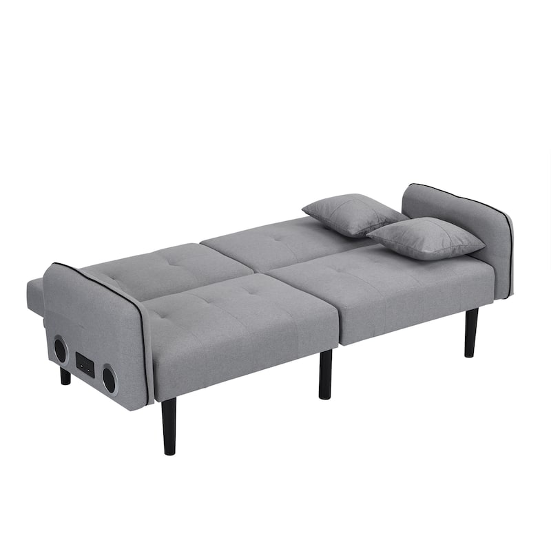Convertible Sofa Bed with Wireless Audio Transmission, Linen Lounge Sofa Bed with 2 Speakers, Love Seat Couches