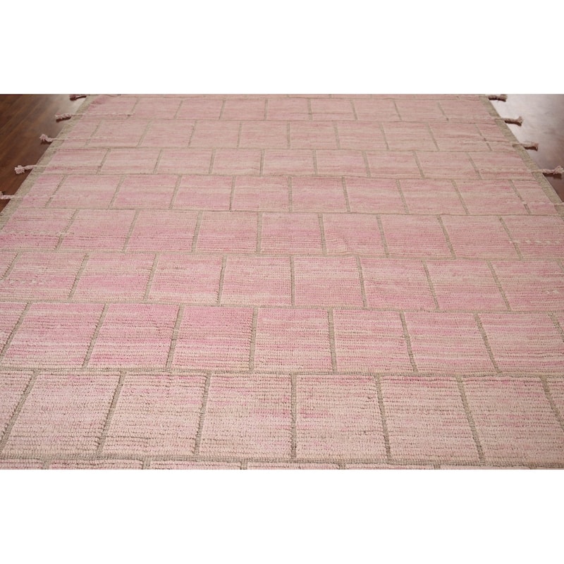 Pink Moroccan Area Rug Handmade Wool Carpet - 9'0"x 12'6"