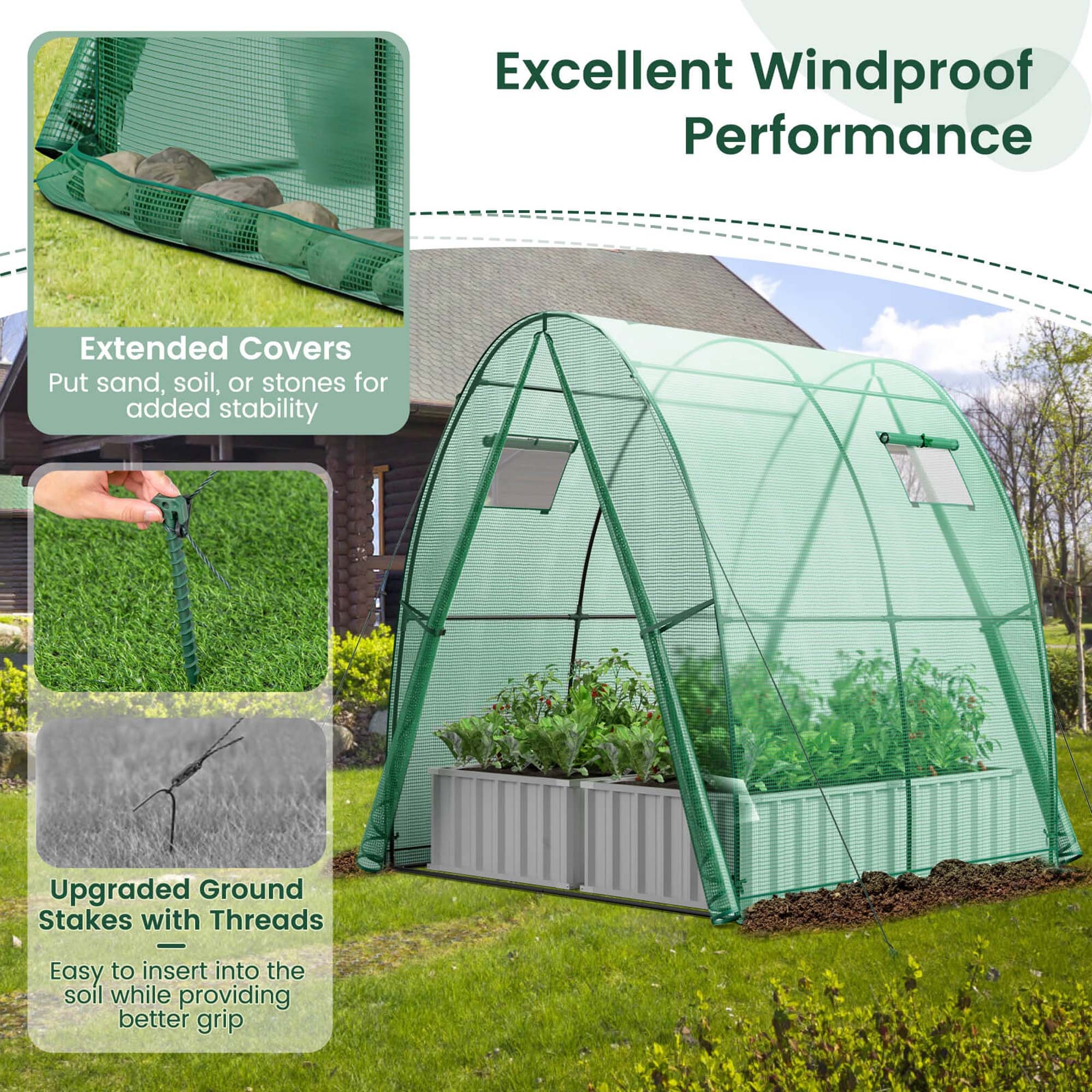 Costway Portable Greenhouse with 2 Zippered Doors 2 Roll-up Screen - See Details