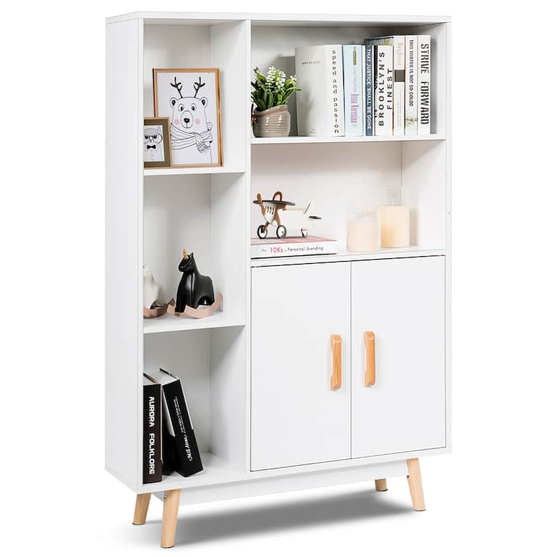 Costway Floor Storage Cabinet Free Standing Wooden Display Bookcase - White
