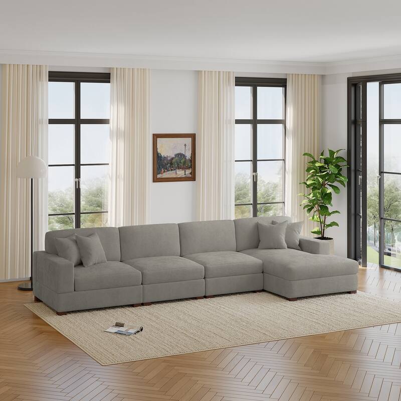 Oversized Modern Chenille L-shape Modular Sectional Sofa with Chaise