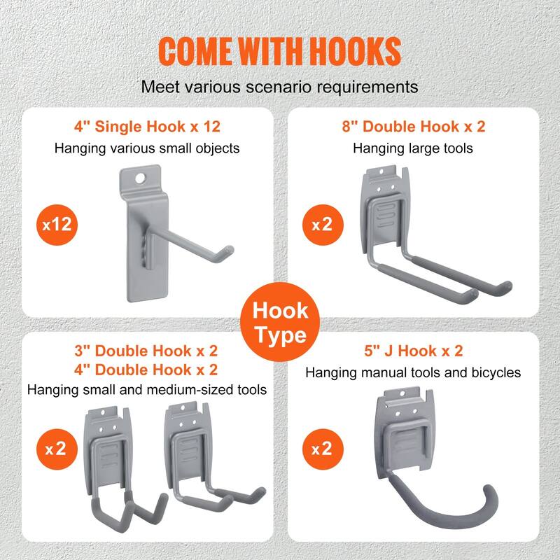 4 x 8 Feet Grey Heavy Duty Garage Slatwall Panels with Hooks and Universal Groove Design - 4' x 8'