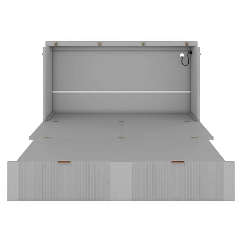 Gray Full Size Murphy Bed with Pulley Design, Drawer, and USB