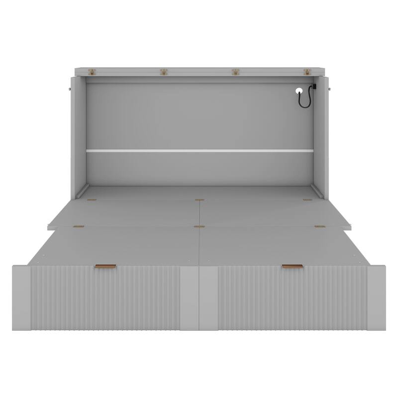 Space-Saving Full Size Murphy Bed with Pulley Structure, USB Ports, and Storage Drawer - Easy-to-Use Wall Bed