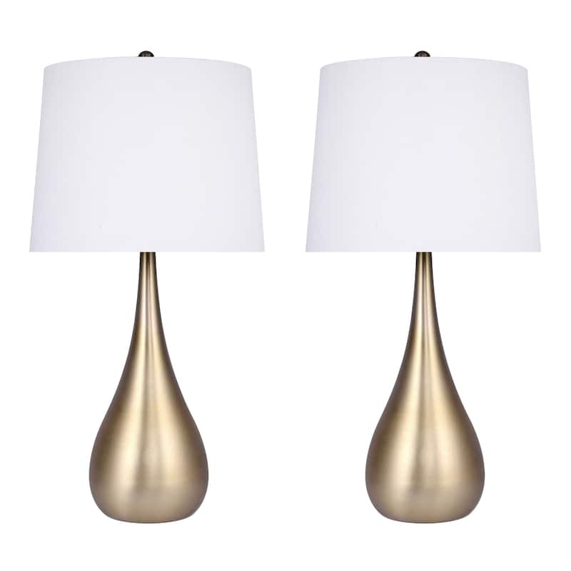 Silver Orchid Stone 29" Table Lamp with Empire Shade (Set of 2) - Gold Metal/White Linen