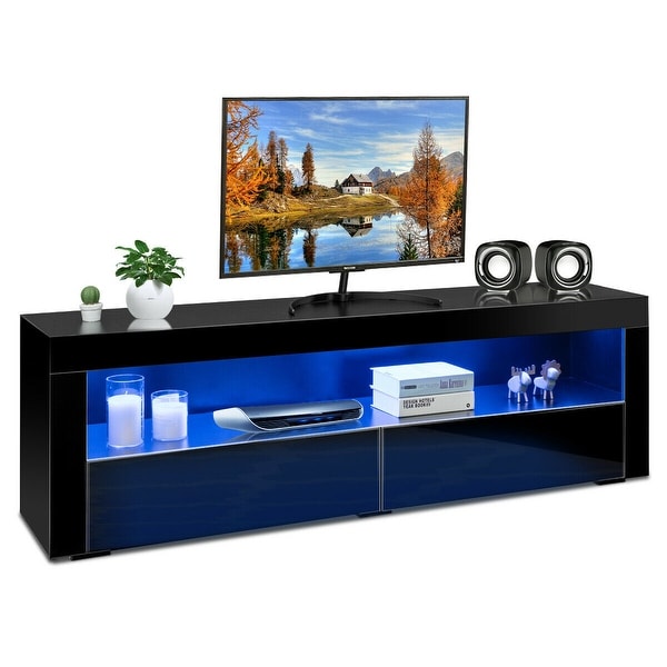 Costway High Gloss Tv Stand Media Entertainment W Led