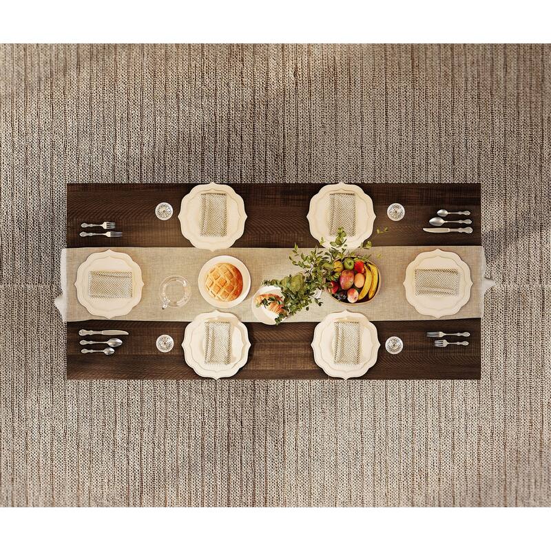 Modern Farmhouse Dining Table Set for 6, 74.8" Large Kitchen Table with 2 Solid Wood Legs and Double Pedestal Base - Table-1set