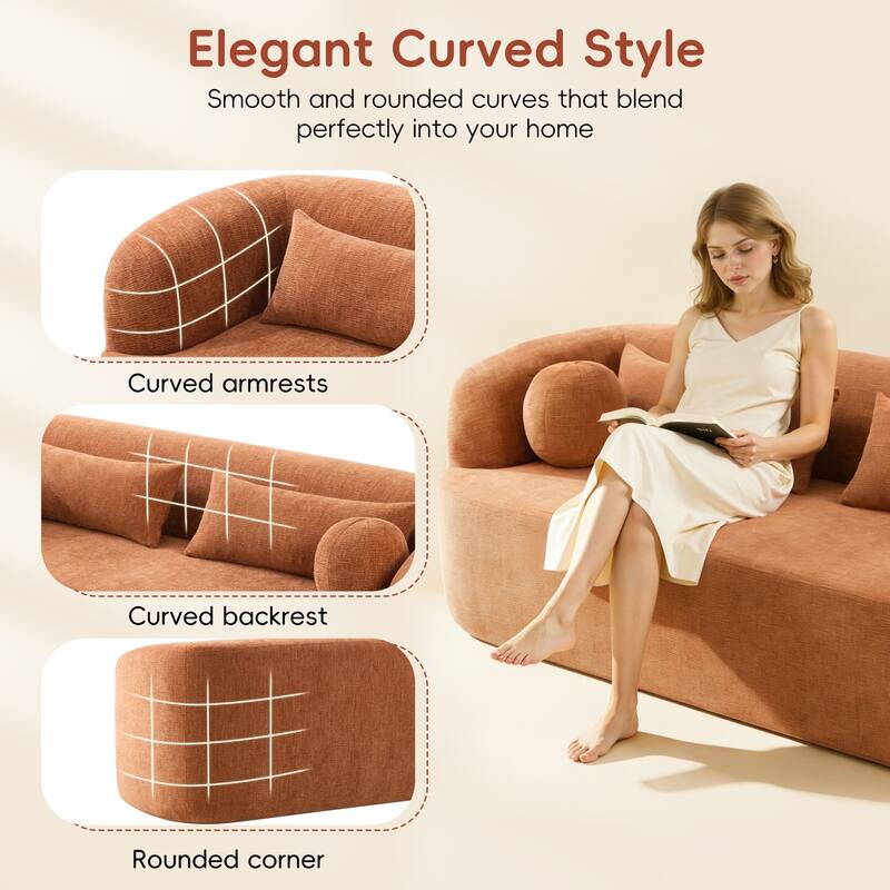 86" Chenille 3-Seater Sofa with Pillows, No Assembly Required