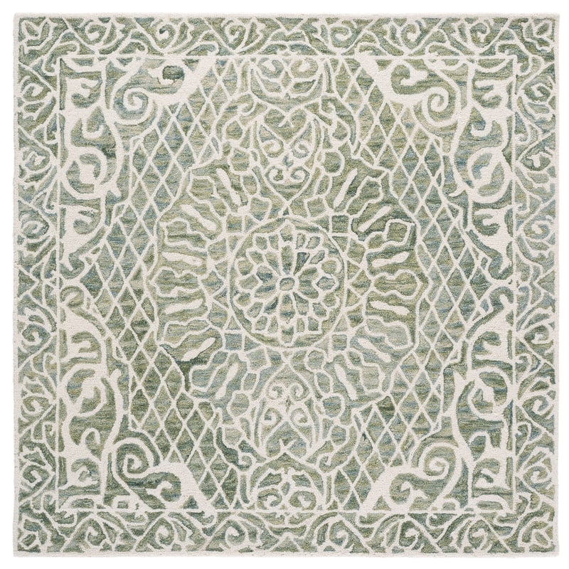 SAFAVIEH Handmade Metro Bergros Modern Wool Rug - 6' Square - Green/Ivory