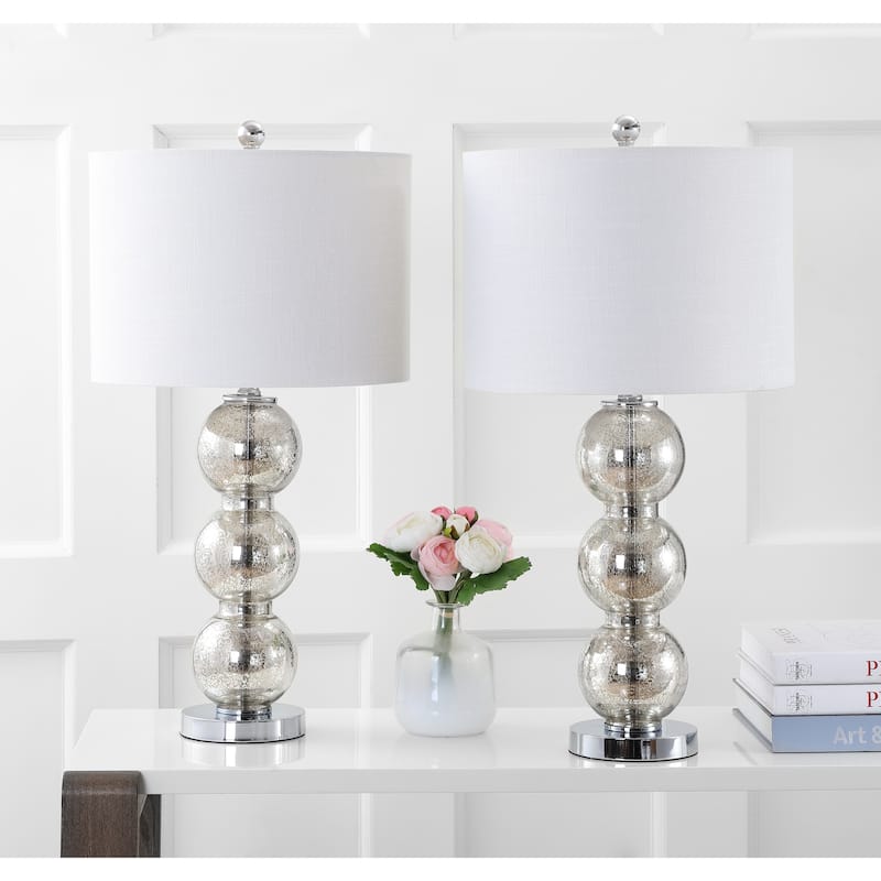 Ella 27" Glass Triple-Sphere LED Table Lamp, Mercury Silver/Chrome (Set of 2) by JONATHAN Y
