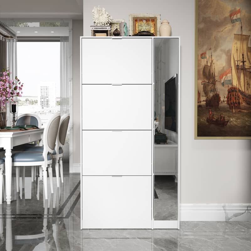 Shoe Cabinet Vertical Shoe Rack with Attached Mirror Compact Design - 31.5"X61.2"