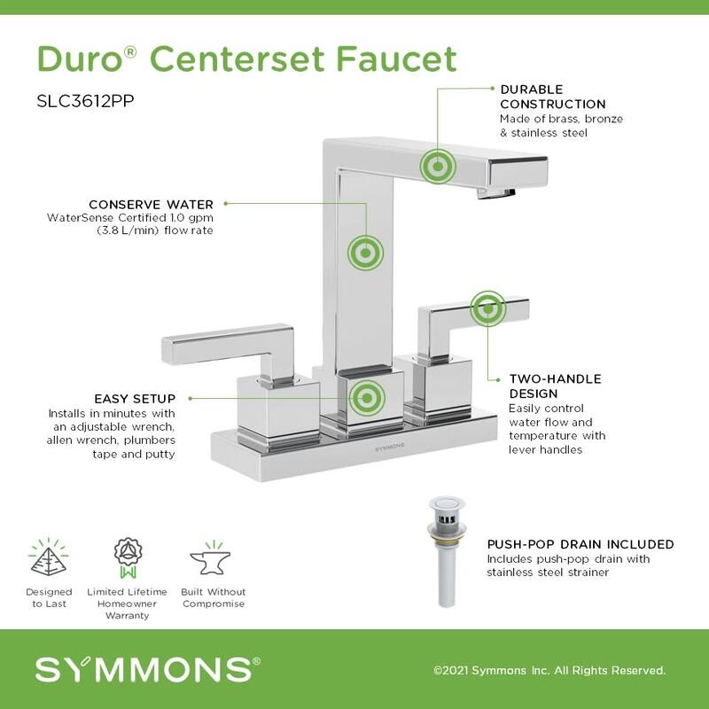 Symmons SLC3612PP Duro 1.0 GPM Centerset Bathroom Faucet with Push Pop