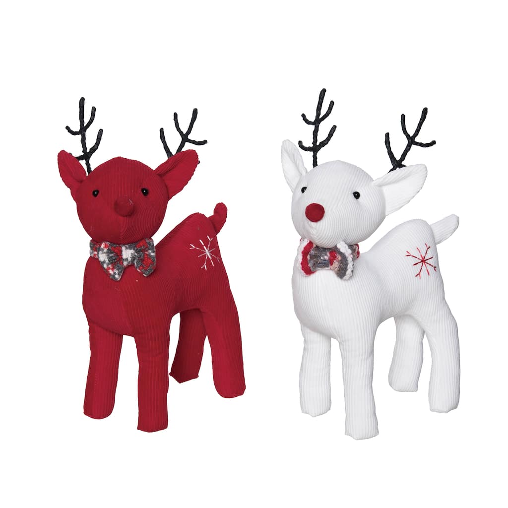 Transpac Christmas Plush Stuffed White/Red Reindeer Dec Set of 2 Christmas Home Decorations
