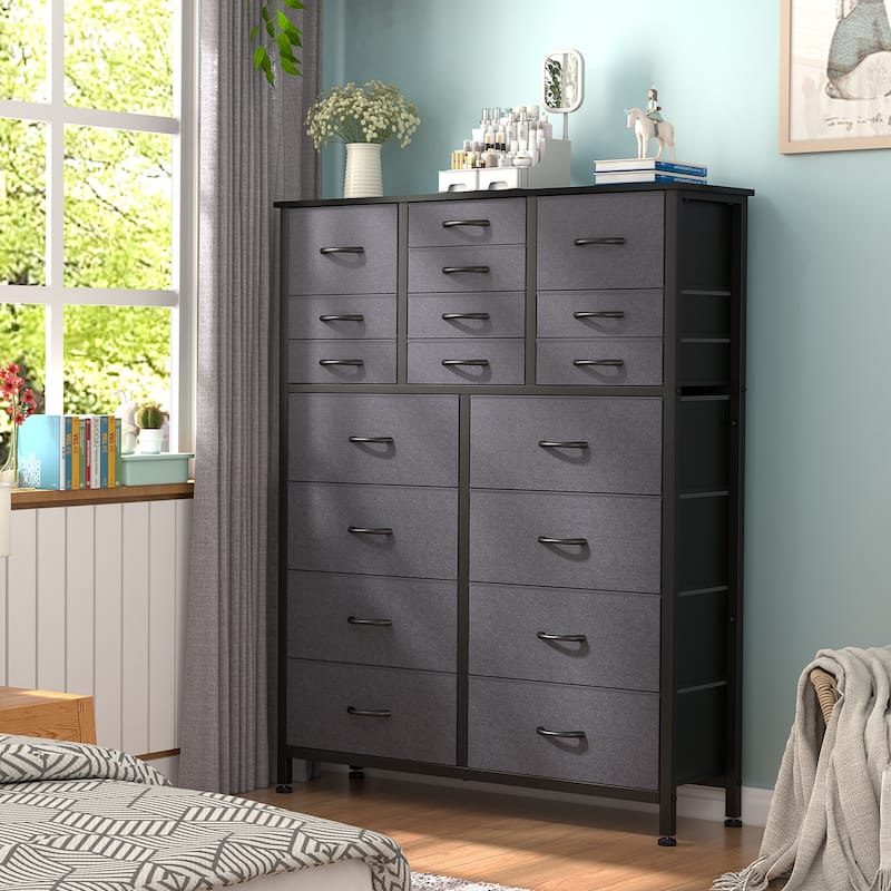18 Drawer Dresser Fabric Tall Dressers for Bedroom Chest of Drawers - Dark Grey