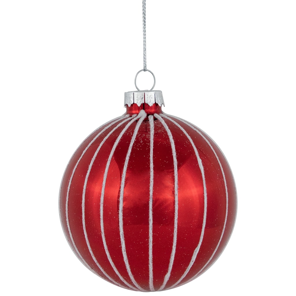 4Ct Shiny Red White Striped Glass Ball Christmas Ornaments 3" (80Mm)